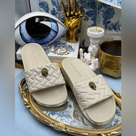 🆕 KURT GEIGER LONDON 🧿 NWOB Meena Eagle Quilted Slide, Bone - Sz 39 US 8.5 - Picture 3 of 11